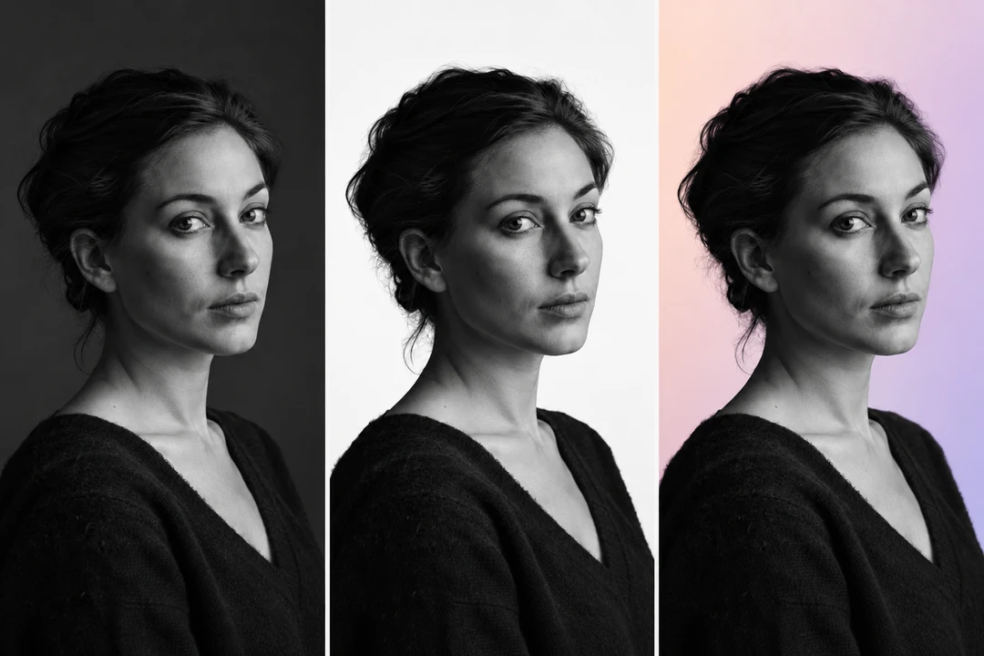 One portrait with three different backgrounds.