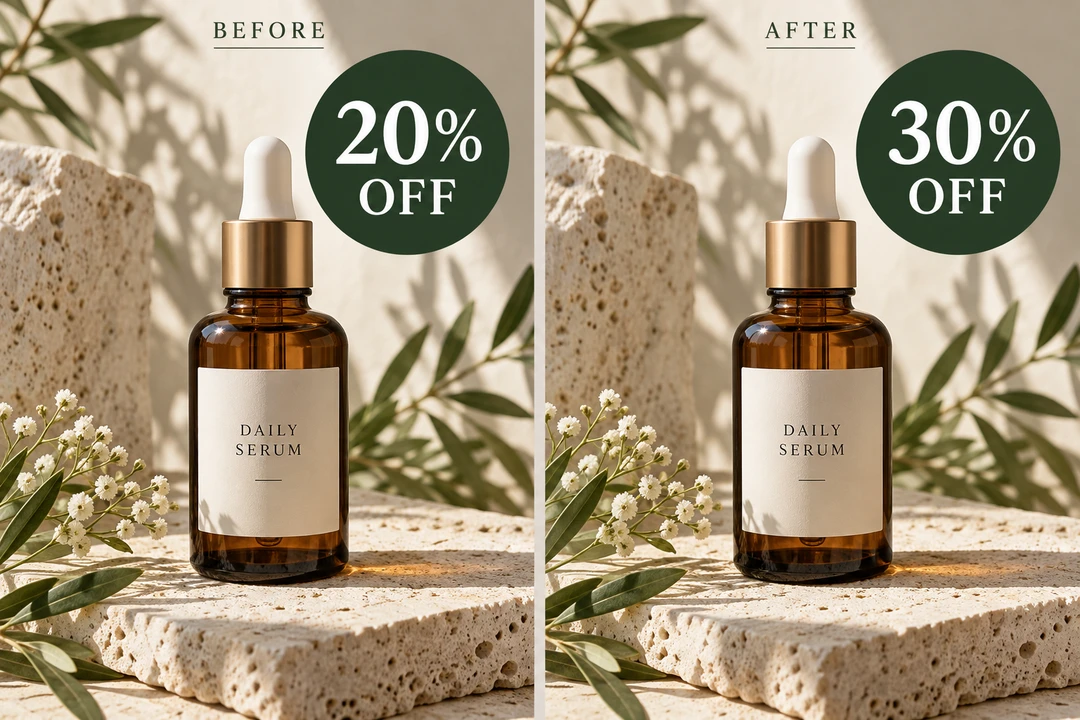 Skincare listing photo: change the promotional badge from 20% OFF to 30% OFF.
